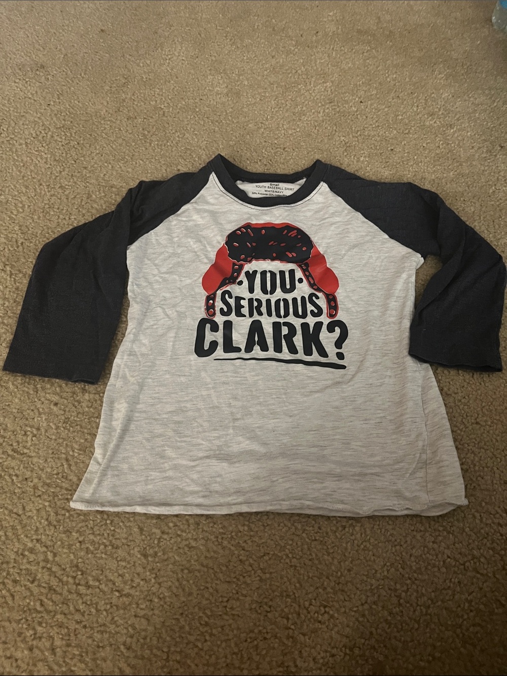 You Serious Clark? Graphic Raglan Kids Shirt - White & Navy